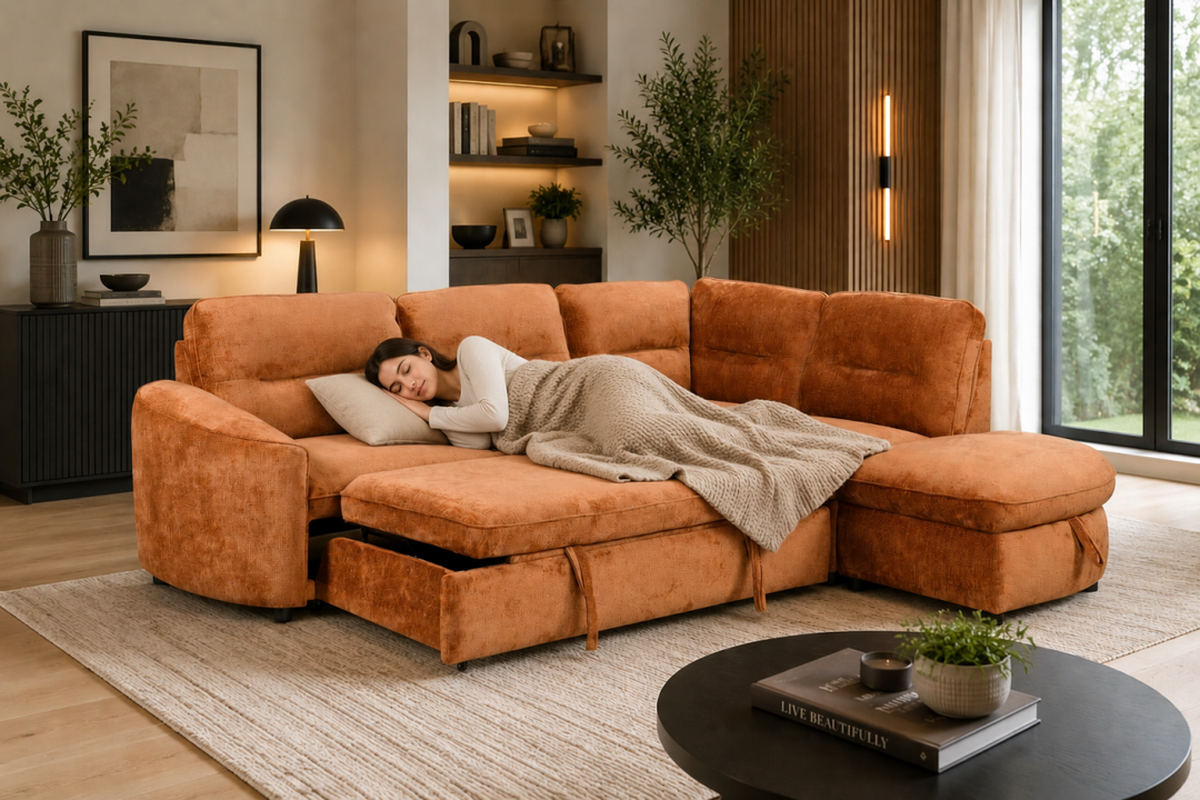 Cedarwick Sectional Sleeper Sofa Bed with Pull-Out Bed, Hidden Storage and Premium Velvet Upholstery