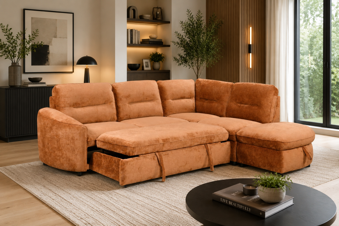 Cedarwick Sectional Sleeper Sofa Bed with Pull-Out Bed, Hidden Storage and Premium Velvet Upholstery
