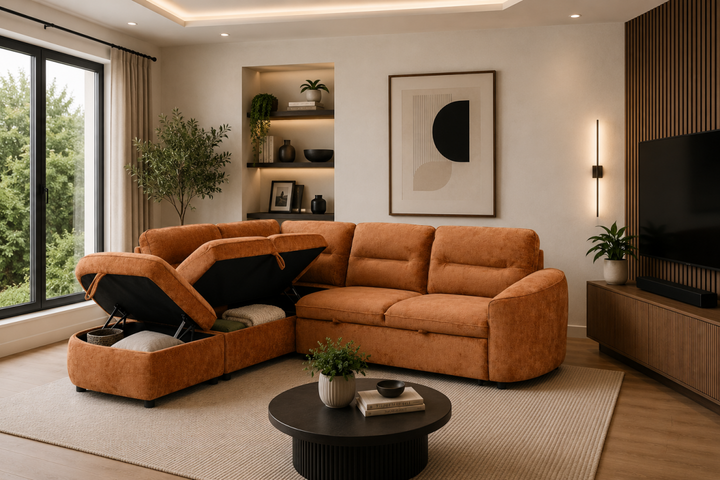 Cedarwick Sectional Sleeper Sofa Bed with Pull-Out Bed, Hidden Storage and Premium Velvet Upholstery