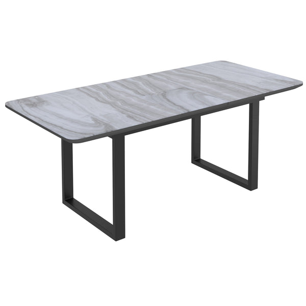 Lumerra Extendable Dining Table – Marble Glass Top, Black Metal Legs