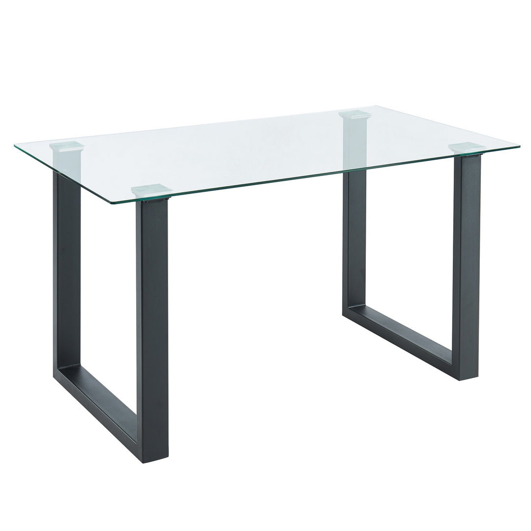 Alvara Contemporary Glass Dining Table – Rectangular 8mm Tempered Glass Top with Black Metal Legs and Brushed Stainless Steel Holders Compact Modern Dining Table