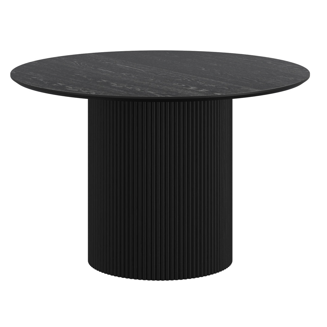 Vensaro Mid-Century Modern Round Dining Table – Engineered Wood Oak Veneer Top with Wide Reeded Pedestal Base and Reverse Bevel Wood Grain Finish Dining Table