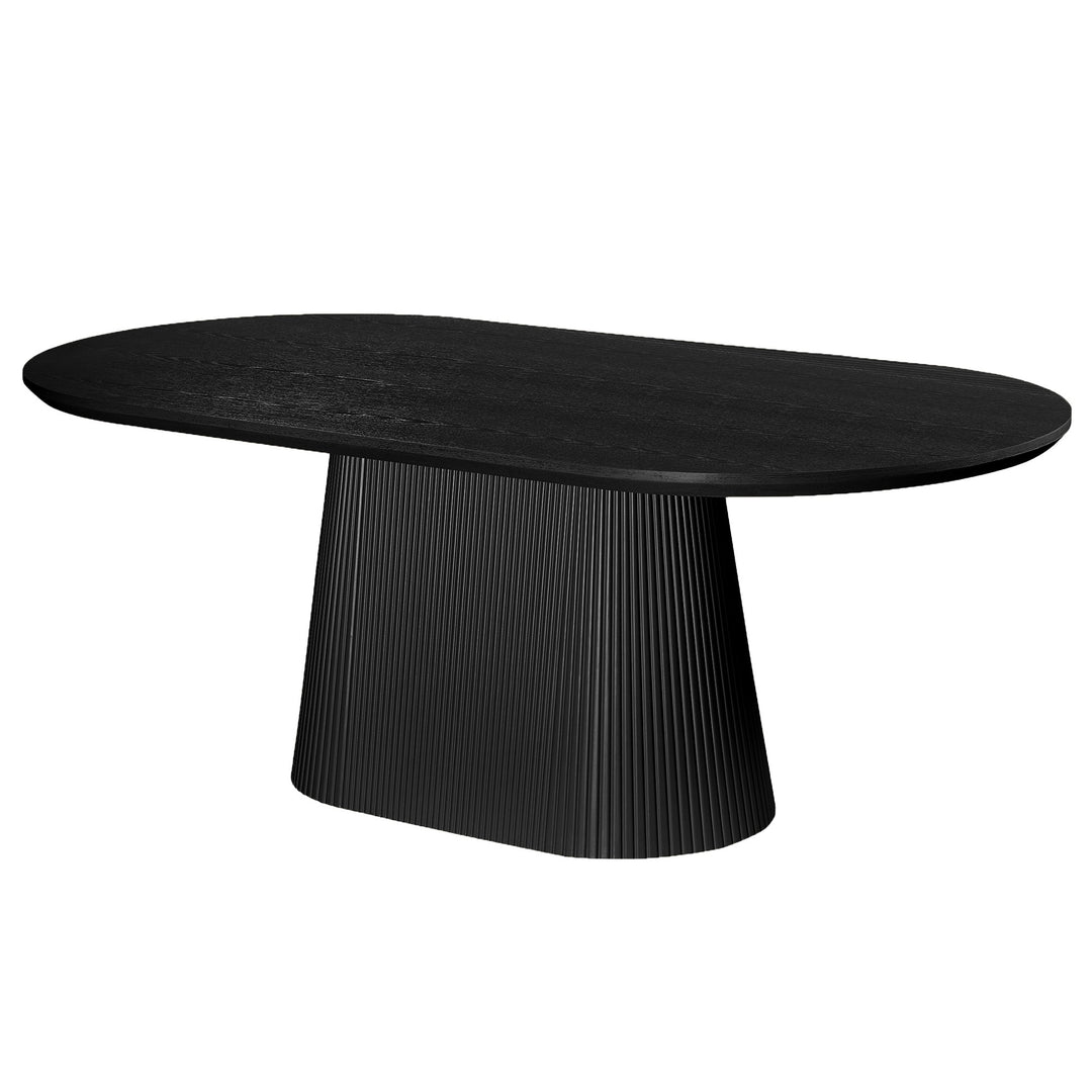 Bellavik Mid-Century Modern Ellipse Dining Table – Engineered Wood Oak Veneer Top with Wide Reeded Pedestal Base and Reverse Bevel Wood Grain Finish Dining Table