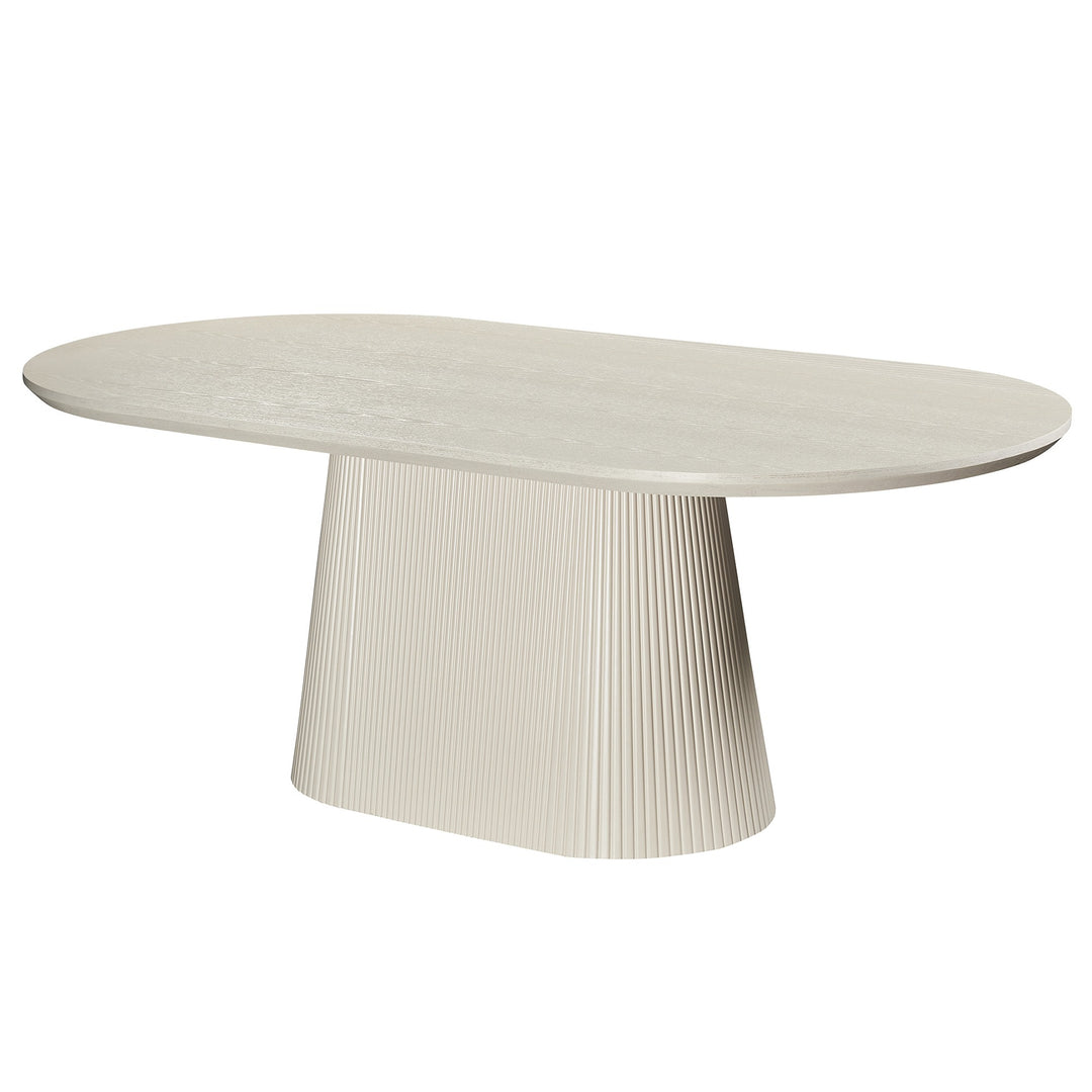 Crestora Mid-Century Modern Oval Dining Table – Engineered Wood Oak Veneer Top with Wide Reeded Pedestal Base and Reverse Bevel Wood Grain Finish Dining Table