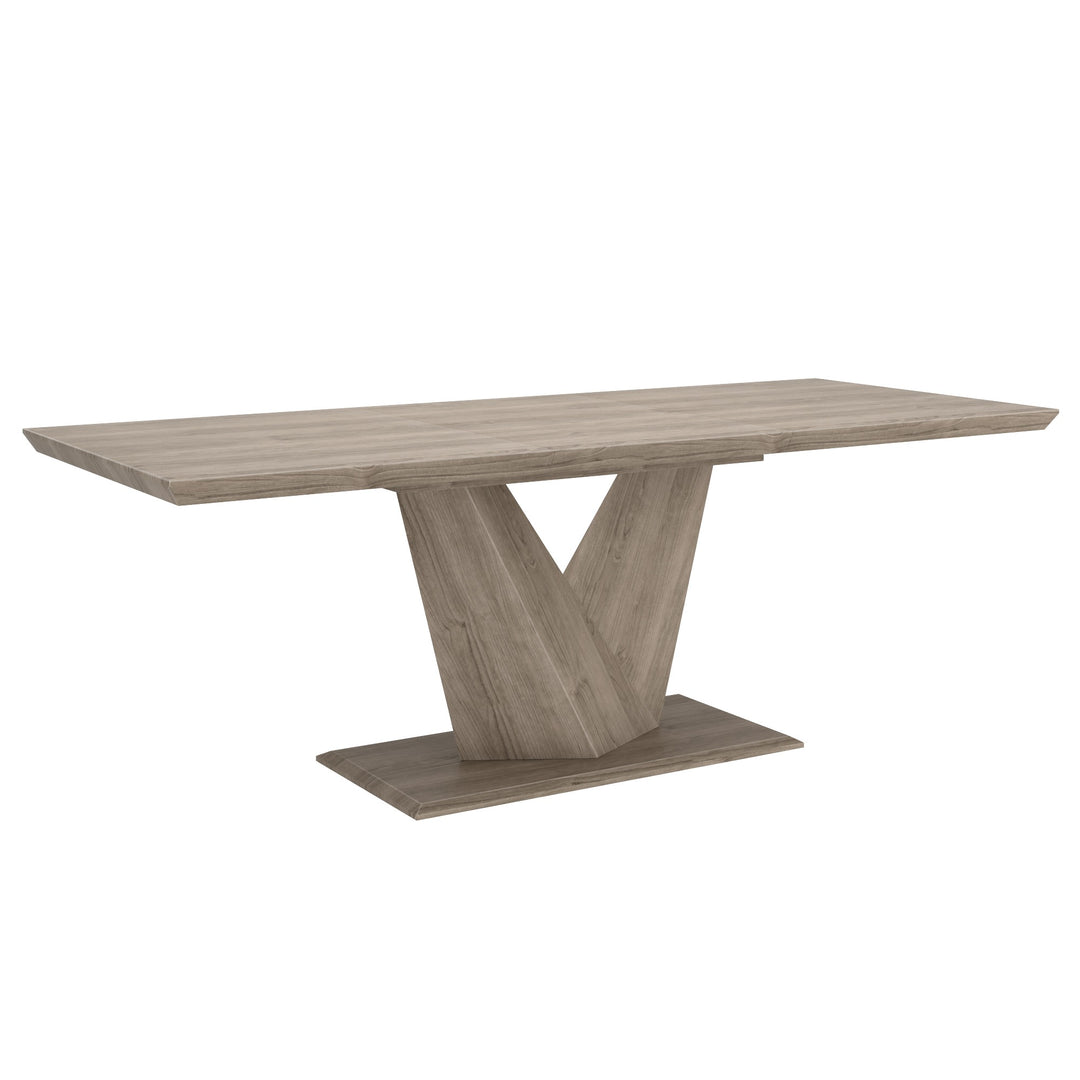 Eldora Contemporary Extendable Dining Table – Washed Oak Wood Grain Top with Butterfly Extension, Double Prism Pedestal Base and Modern Dining Design
