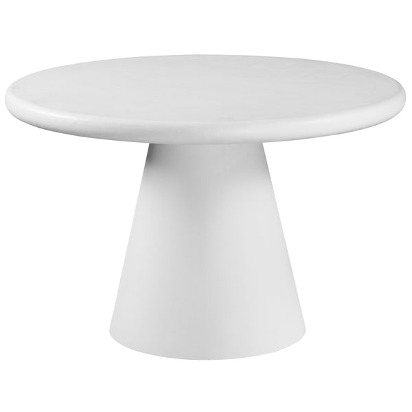 Kenvor Contemporary Round Dining Table – White Cement Finish Table with Thick Rounded Edge Top and Cone Pedestal Base Modern Dining Table