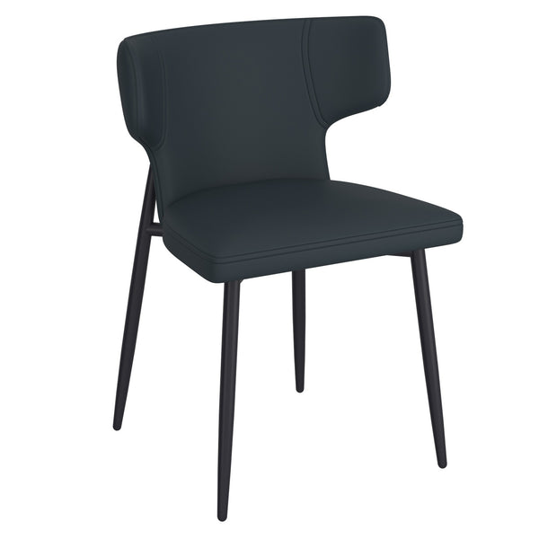Velcario Contemporary Dining Chair – Set of 2 Curved Wood Frame Faux Leather Upholstered Chairs with Matte Black Metal Legs