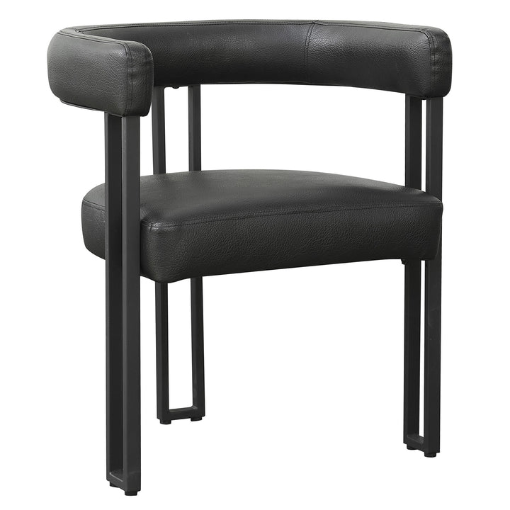 Avenza Dining Side Chair – Set of 2 Contemporary Matte Black Faux Leather Upholstered Chairs with Black Metal Frame
