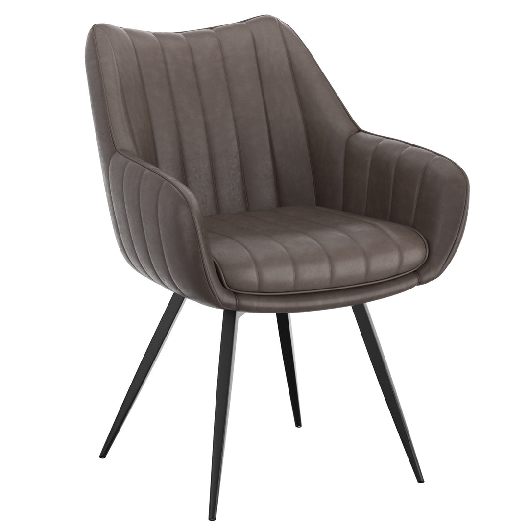 Nordelle Contemporary Dining & Accent Chair – Set of 2 Swivel Seat Vintage Faux Leather Upholstered Chairs with Black Metal A-Line Legs
