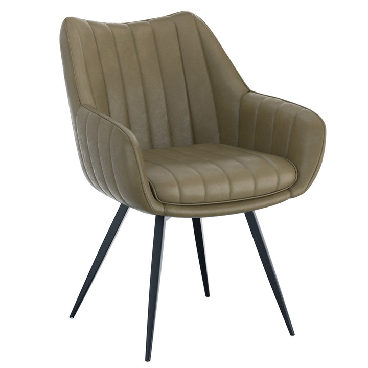 Nordelle Contemporary Dining & Accent Chair – Set of 2 Swivel Seat Vintage Faux Leather Upholstered Chairs with Black Metal A-Line Legs