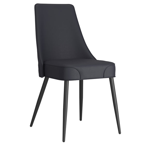 Astrel Modern Side Chair – Faux Leather Upholstered Chair with Piping Details and Black Metal Legs