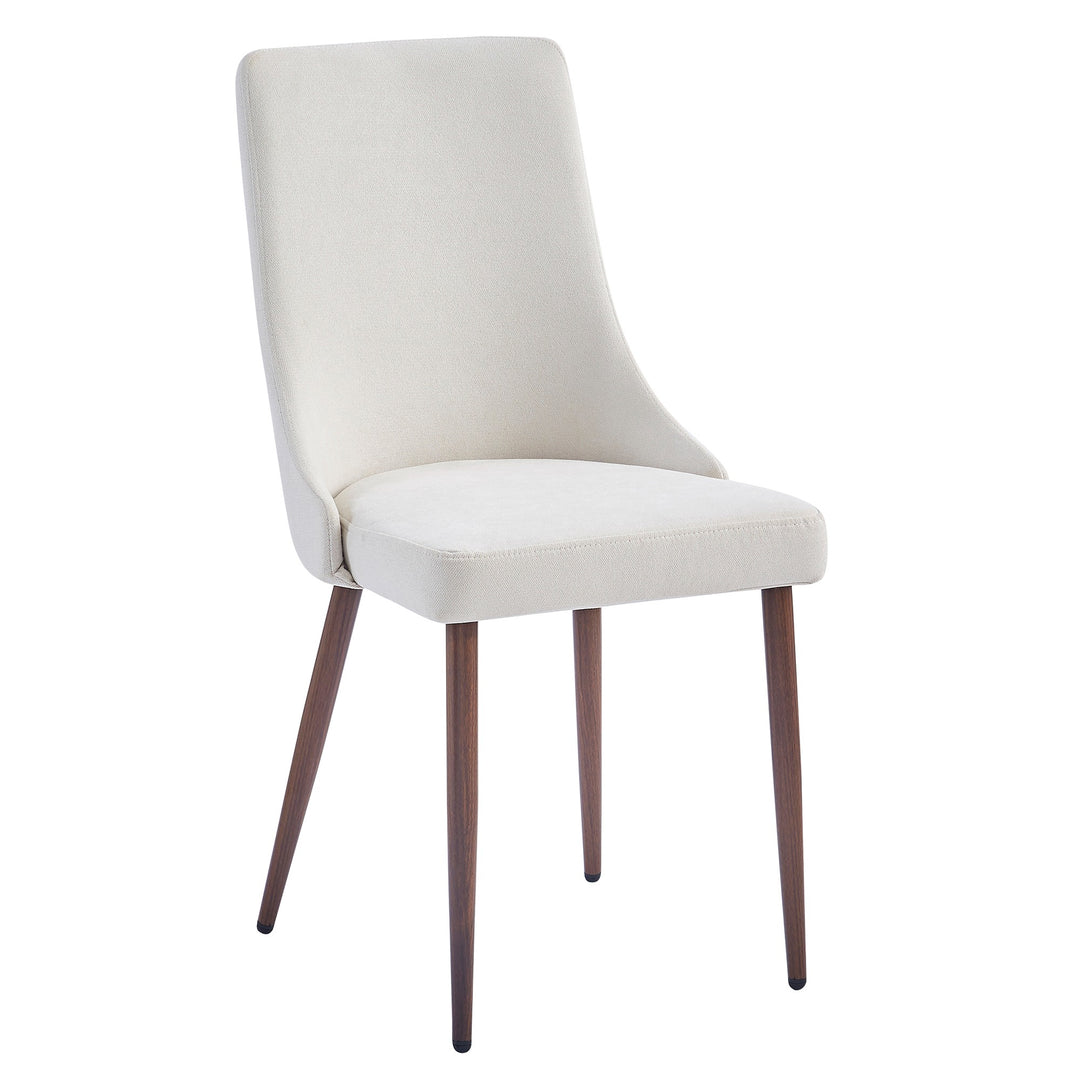 Delvaro Mid-Century Modern Chair – Set of 2 Curved Wood Frame Fabric Upholstered Chairs with Walnut Finish Metal Legs