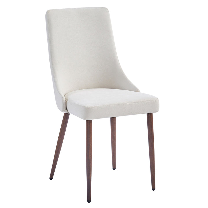 Delvaro Mid-Century Modern Chair – Set of 2 Curved Wood Frame Fabric Upholstered Chairs with Walnut Finish Metal Legs