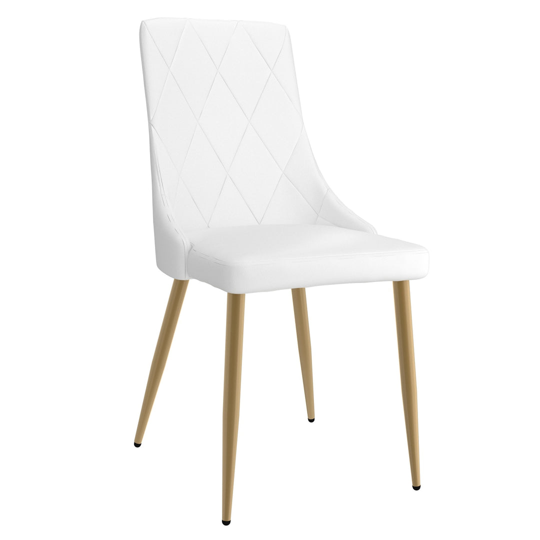 Merano Contemporary Dining And Lounge Chair, White Faux Leather Upholstery with Aged Gold Finish (Set of 2)