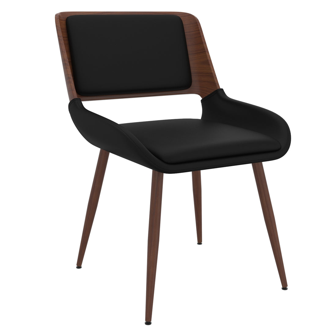 Modena Mid-Century Modern Dining And Accent Chair, Black Faux Leather Upholstery with Walnut Finish