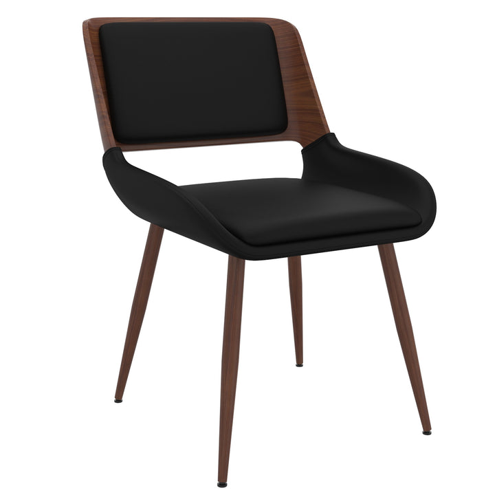 Modena Mid-Century Modern Dining And Accent Chair, Black Faux Leather Upholstery with Walnut Finish