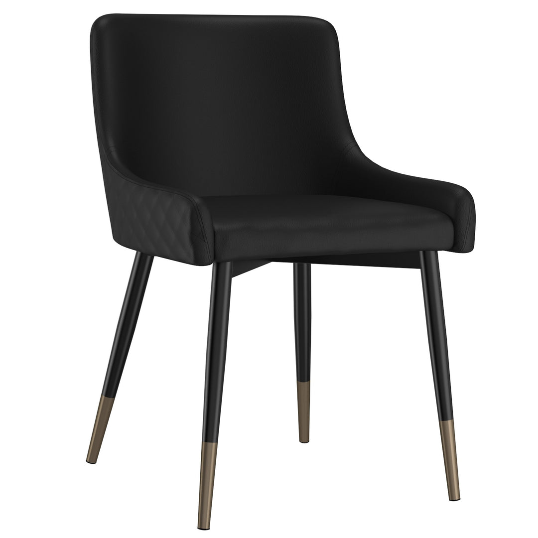 Caverro Modern Dining Chair – Set of 2 Faux Leather Upholstered Chairs with Diamond Stitching and Gold-Dipped Black Metal Legs