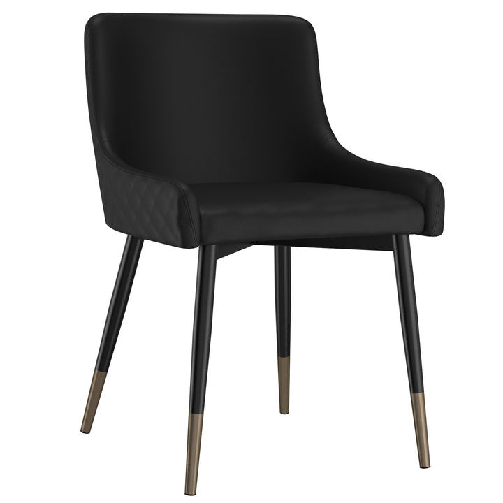 Caverro Modern Dining Chair – Set of 2 Faux Leather Upholstered Chairs with Diamond Stitching and Gold-Dipped Black Metal Legs
