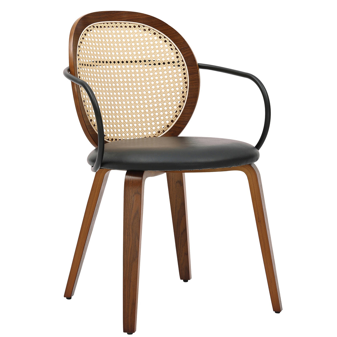 Viresta Modern Farmhouse Dining/Lounge Chair, Walnut Finish with Black Faux Leather Seat (Set of 2)