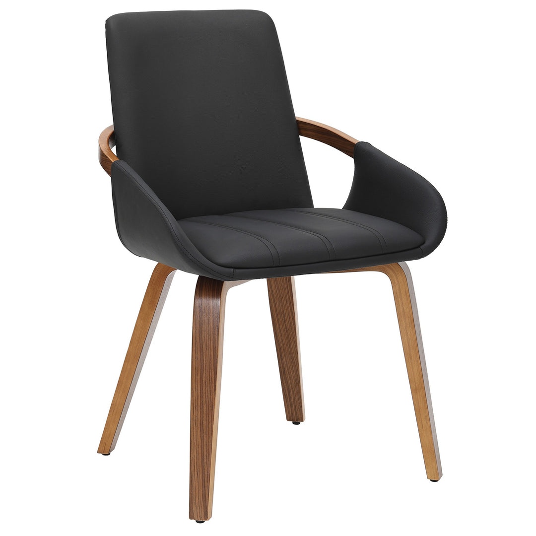 Altessa Mid-Century Modern Dining/Lounge Chair, Black Faux Leather Upholstery with Dark Walnut Finish (Set of 2)