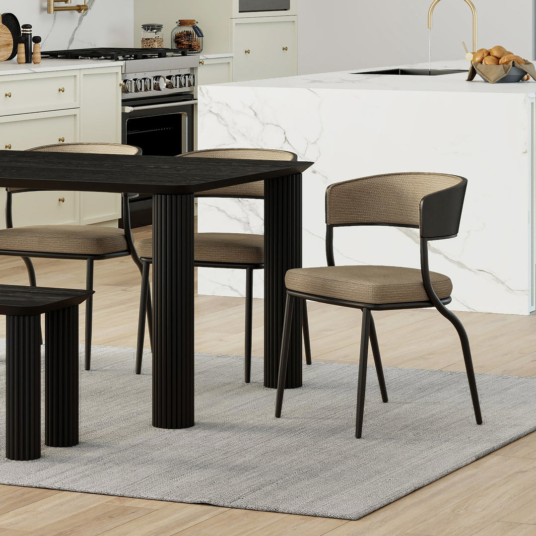Florenza Modern Dining/Lounge Chair, Dark Beige Fabric with Black Finish (Set of 2)