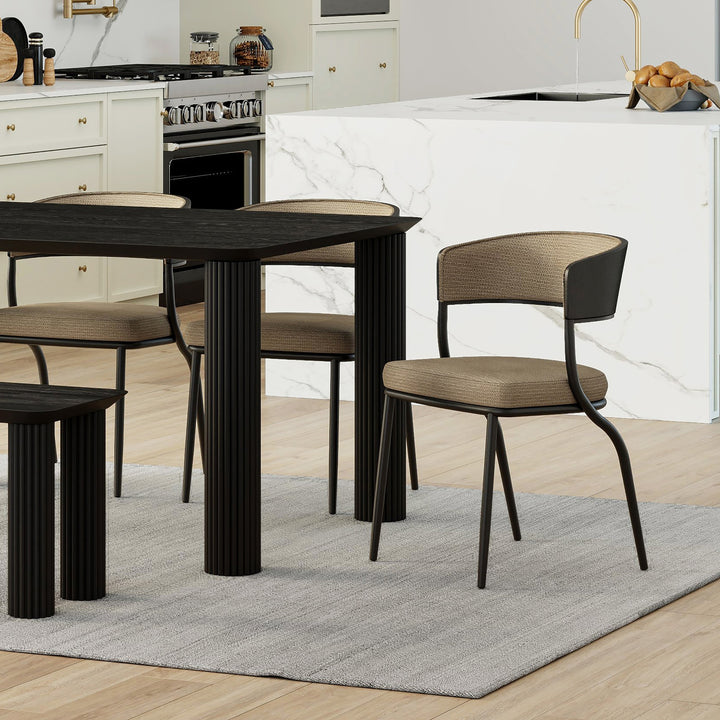 Florenza Modern Dining/Lounge Chair, Dark Beige Fabric with Black Finish (Set of 2)