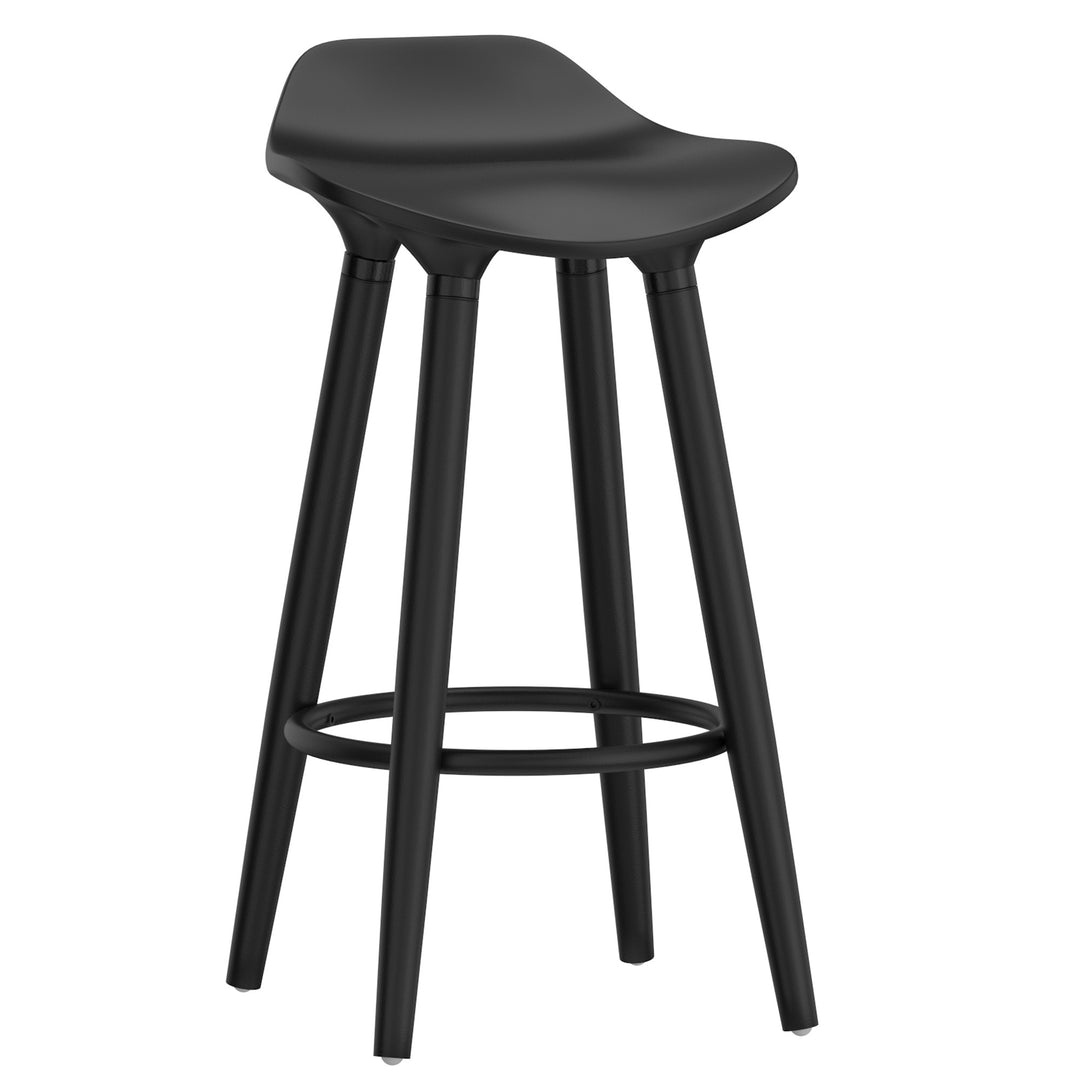 Bravesta Counter Stool – Set of 2, 26" Molded ABS Seat Stools with Black Beech Wood Legs & Matte Black Footrest