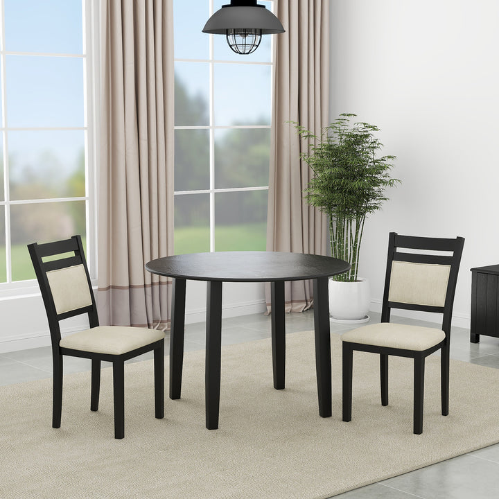 Avenshire Compact 3-Piece Dining Set – Space-Saving Round Drop-Leaf Table with 2 Matching Chairs (Black Finish)