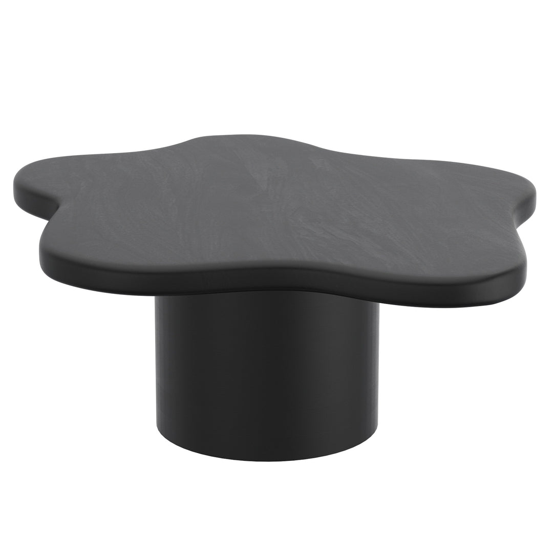 Norvella Mid-Century Modern Coffee Table – Freeform Solid Mango Wood Top with Pedestal Base (Black Finish)