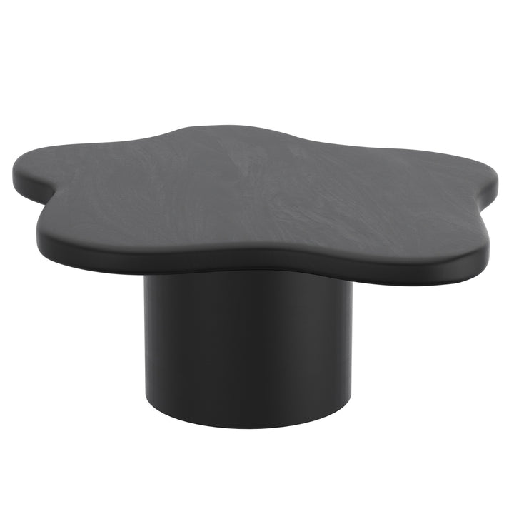 Norvella Mid-Century Modern Coffee Table – Freeform Solid Mango Wood Top with Pedestal Base (Black Finish)
