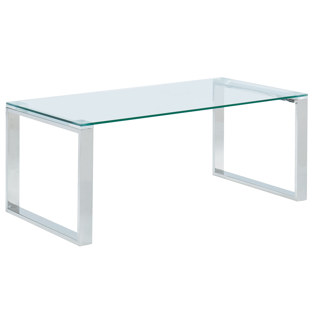 Elsinora Contemporary Coffee Table – 8mm Clear Tempered Glass Top with Stainless Steel Frame (Polished Silver Finish)