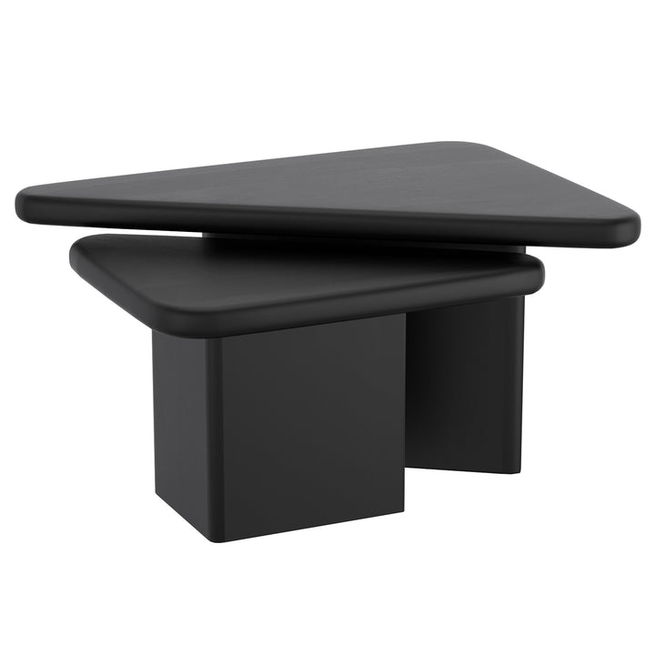 Calnex Mid-Century Modern Nesting Coffee Table Set – 2-Piece Solid Mango Wood Triangular Tables (Black Finish)