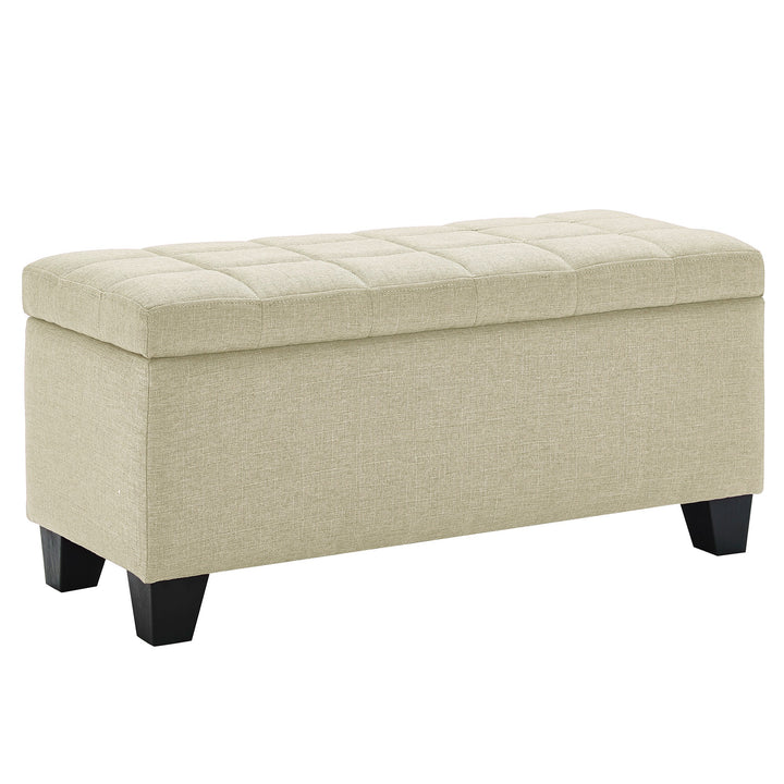 Mytrano Modern Storage Bench – Square Tufted Upholstered Bench with Deep Storage & Safety Hinges