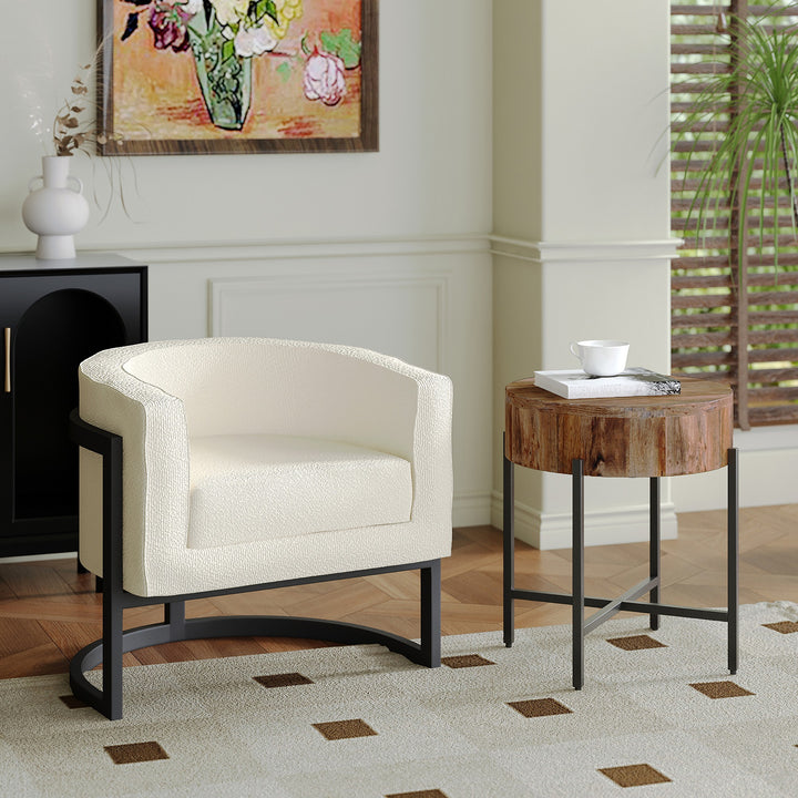 Elixaro Contemporary Bucket Chair – Textured Bouclé Upholstered Chair with Matte Black Metal Frame