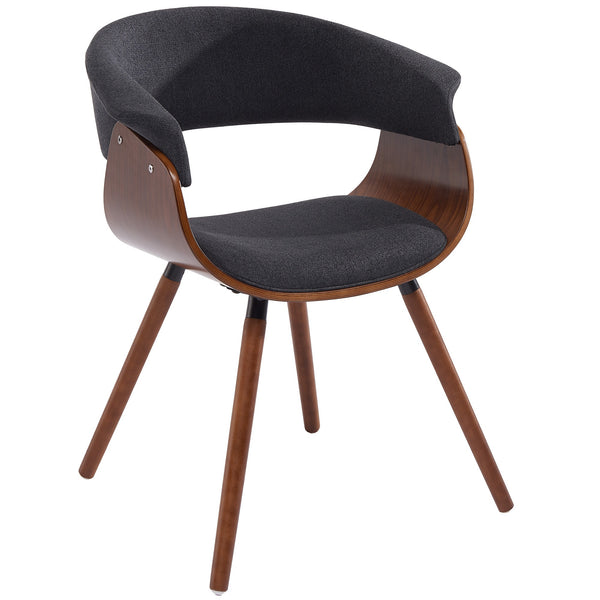 Vornyx Mid-Century Modern Accent/Dining Chair – Curved Bentwood Frame with Walnut Finish & Charcoal Fabric Upholstery