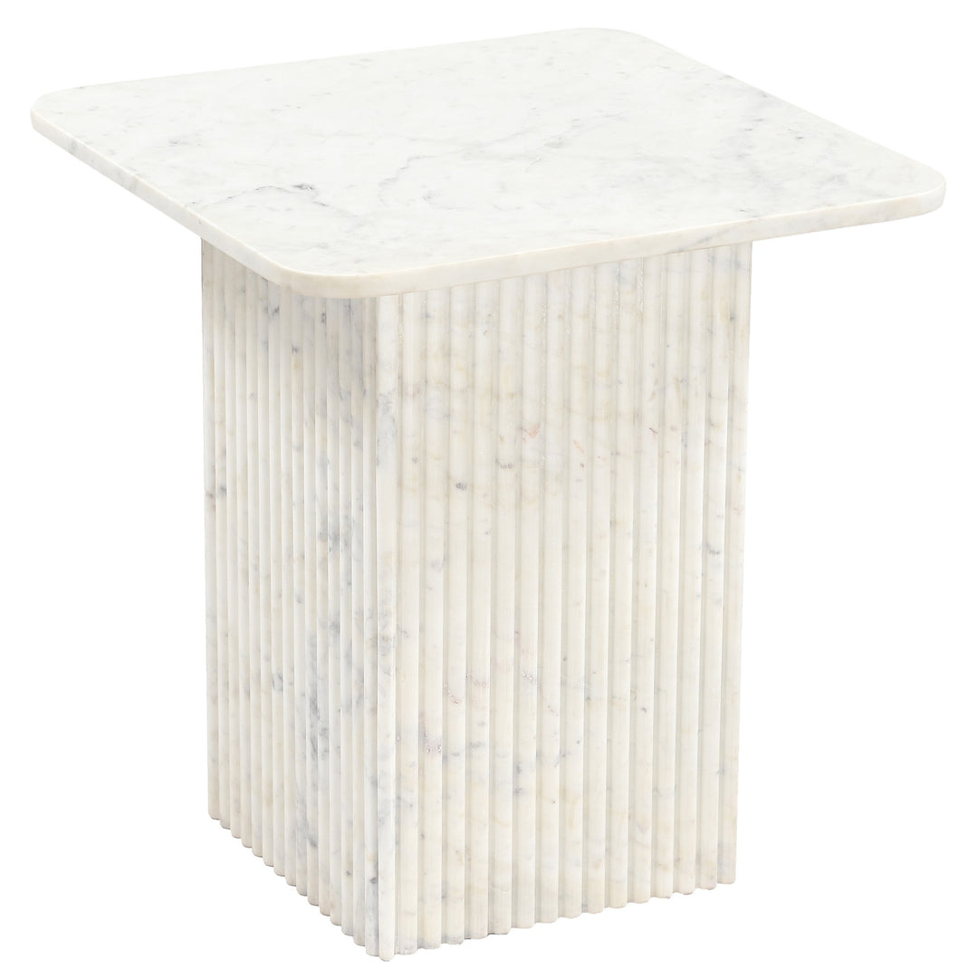 Stonevale Modern Sculpted Marble Accent Table with Fluted Square Pedestal Base