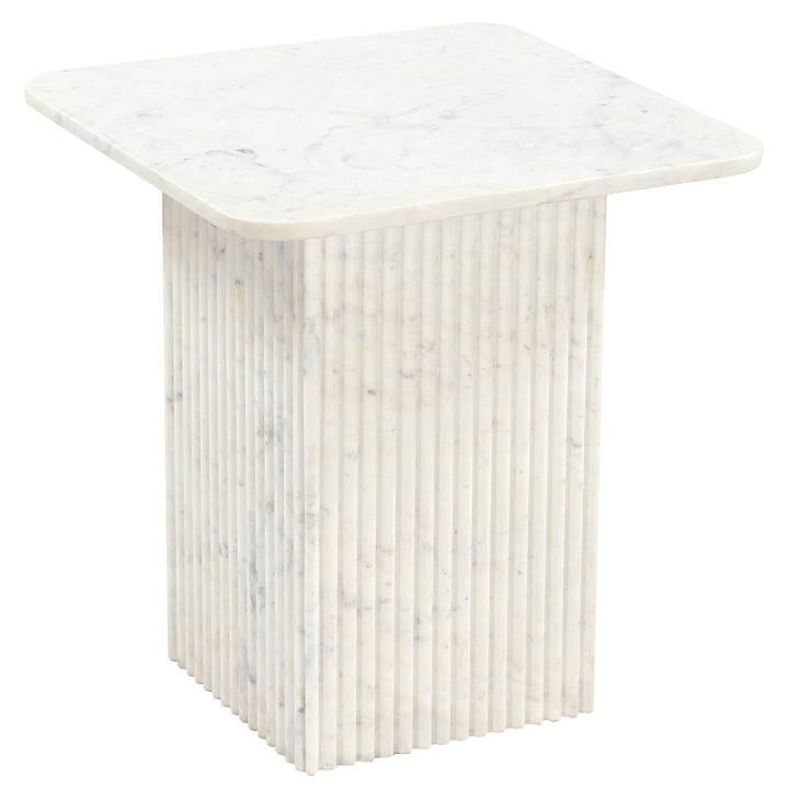 Stonevale Modern Sculpted Marble Accent Table with Fluted Square Pedestal Base