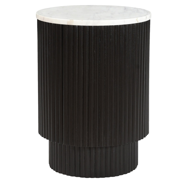 Quentaro Mid-Century Modern Round Accent Table with White Marble Top And Hidden Storage