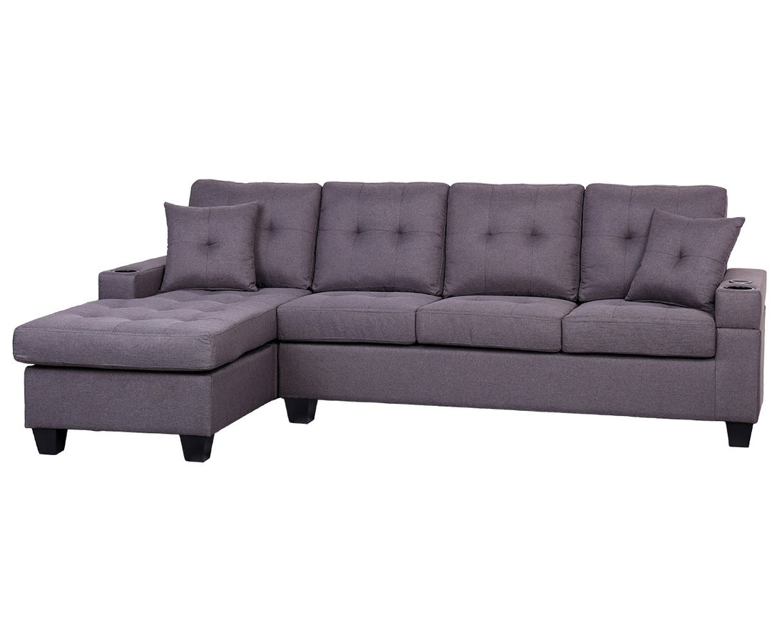 Willow Fabric Upholstered Sectional Sofa With USB & Wireless Charger - Grey | Modern, Sturdy, Comfortable & Reversible