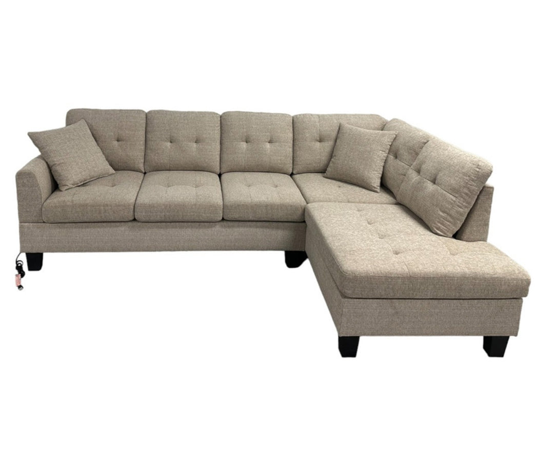 Celeste Fabric Upholstered RAF Sectional Sofa With USB Charging Ports - Almond | Stylish, Timeless, Affordable, Comfortable & Built to Last