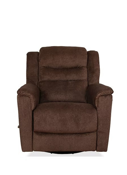 Yarvello Recliner Chair in Soft Brown Fabric with Swivel Glider Mechanism, Side-Mounted Steel Handle &amp; Zero Wallhugger Design