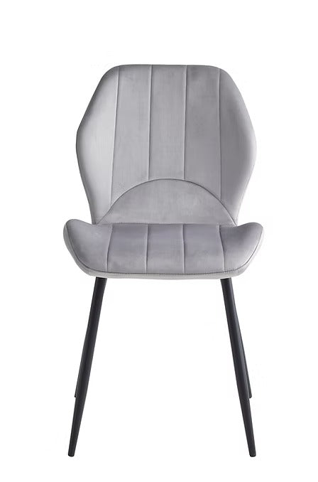 Élvare 6-Piece Modern Light Grey Velvet Dining Chair Set with Black Steel Legs