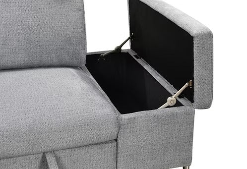 Velquora LHF Sofa Bed Sectional with Lift-Up Storage, Chaise &amp; Soft Grey Fabric