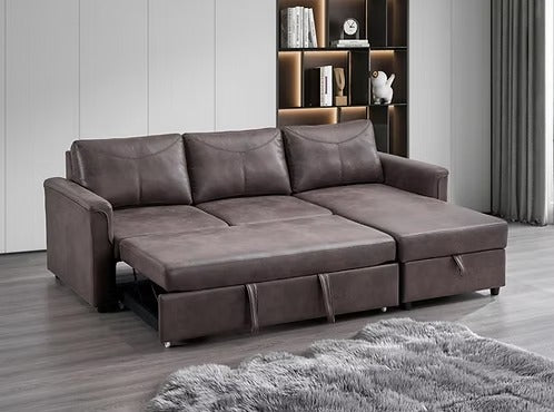 Velnexo Sofa Bed Sectional – Right Hand Facing Chaise Convertible Sleeper with Lift Up Storage, Cup Holders, Charging Station