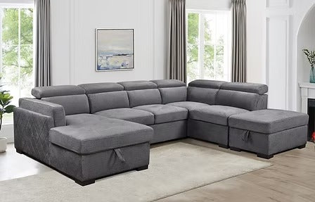 Novira Sofa Bed Sectional – Left Hand Facing Chaise with Lift Up Storage, Floating Ottoman, Adjustable Headrests
