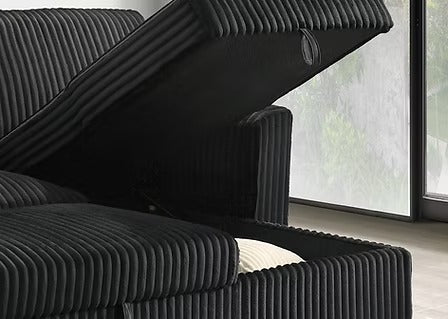 Lumivara Luxe Sofa Bed Sectional with Reversible Chaise, Lift-Up Storage & Soft-Touch Black Fur Corduroy