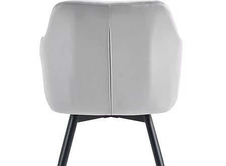 Calvessa 7-Piece Dinette Set – Snowy White Marble Sintered Stone Table with U-Shape Steel Legs & Light Grey Velvet Armrest Chairs