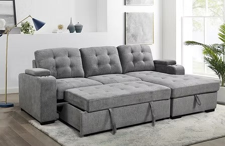 Zenviel Sofa Bed Sectional – Left Hand Facing Chaise with Lift-Up Storage, Cup Holders And Sleeper Function