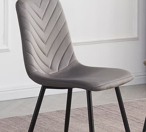 Avionza 7-Piece Dinette Set – Sintered Stone White Marble Table with Black Steel Legs & Grey Velvet Chairs