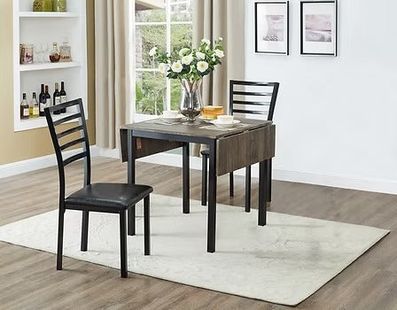 Vantrell 5-Piece Dinette Set – Distressed Wooden Drop Leaf Table with Upholstered Chairs